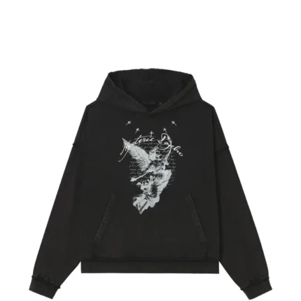 graphic print raw edge hoodie