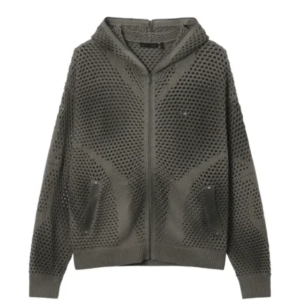 mesh knit zip up hoodie