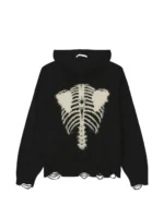 skeleton motif distressed hoodie
