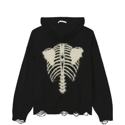 skeleton motif distressed hoodie